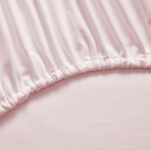 Flannel Sheets King Size Warm and Cozy Deep Pocket Breathable All Season Bedding Set with Fitted with Full Elastic & Built in Corner Sheet Straps, Flat and Pillowcases, King, Pale Pink