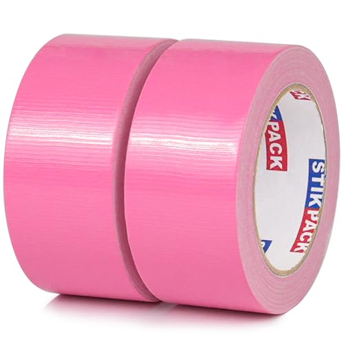 STIKPACK 2 Rolls Pink Duct Tape Heavy Duty Strong Industrial Colored Duct Tape 9mil x 2inch x 25yds Flexible No Residue Waterproof and Tear by Hand Multi-Use for Indoor & Outdoor Repairs
