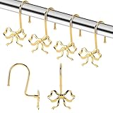 Schleifen-Duschvorhanghaken 12-Teilig Metall Rostschutz Dekoringe Universell Für Standard-Duschvorhangstangen Goldbeschichtete Bogendesign