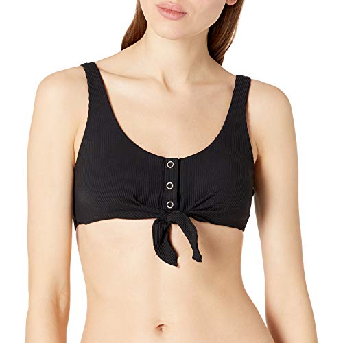 Body Glove Women s Standard Kate Crop Bikini Top Swimsuit with Front Tie, Black Ibiza Rib, Large