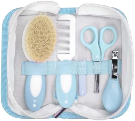 Kit 5 Peças Higiene Bebê Pimpolho Cerdas Naturais Necessaire (Azu...