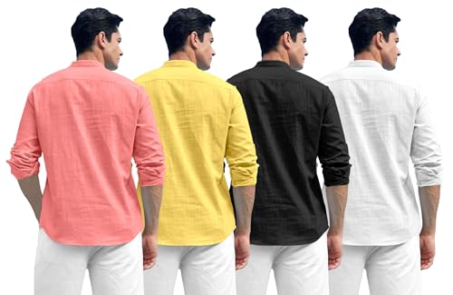 Image of Zombom Combo of Men's Solid Cotton Polyester Blend Full Sleeve Mandarin /Chinese Collor Straight Kurta Shirt (Pack of 4)