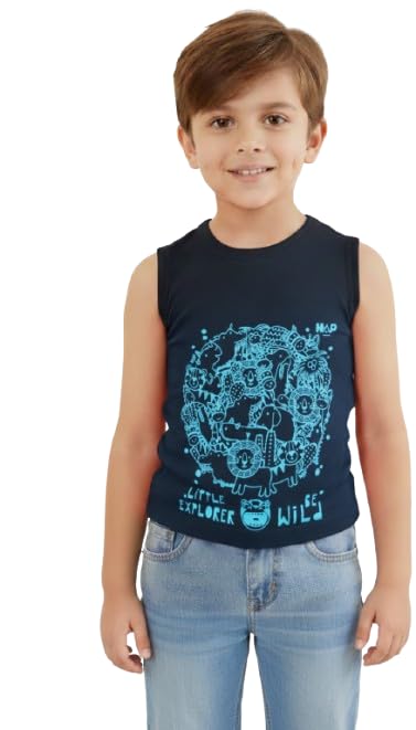 Image of HAP Boys Printed Mega Vest | 100% Cotton Multi Color Tank top |Sleeveless Tshirt
