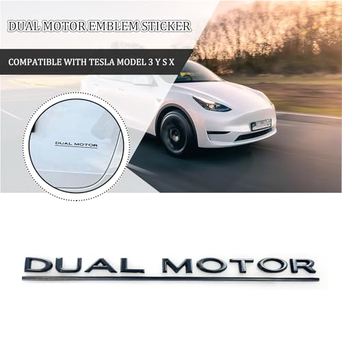 Image of Metal Dual Motor Emblem Badge 3D Letters Sticker Compatible with Tesla Model 3 /Y /X /S Accessories (Matte Black)