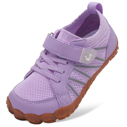 LeIsfIt Kids Girls Boys Shoes Wide Barefoot Shoes Lightweight Anti-Slip Hiking Sneakers for Walking Climbing Sports Training Purple 3 Big Kid