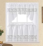 Daisy Dream. Kitchen Cafe Curtain Set for Small Windows. Satin Fabric with Matching Color Daisy...