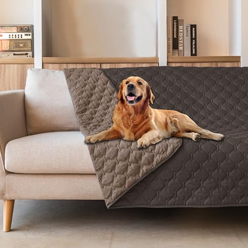Image of gogobunny 100% Double Sided Waterproof Dog Blanket Soft Pet Bed Cover Reversible Protect Furniture Couch Sofa Car for Puppy Cat Kids (Dark Coffee /Light Coffee, 68x82 Inch (Pack of 1))