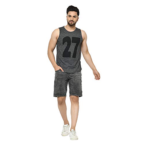 Image of RIGO Men's Letter Print Slim Fit Vest (SD02201039 Charcoal