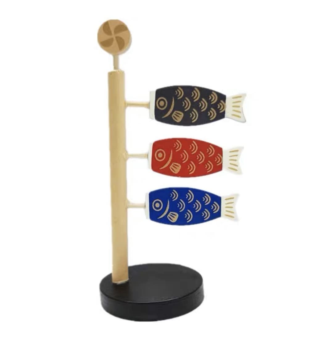 Wooden Koinobori Tabletop Figurine, 4.7in