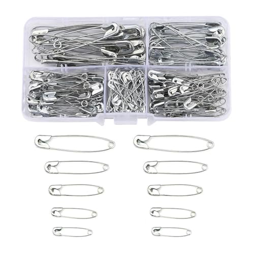 150 Pcs Safety Pins Assorted 5 Sizes Stainless Steel Pins Safety Pins for Clothes Crafts Arts Heavy Duty Sewing Pin with Storage Box