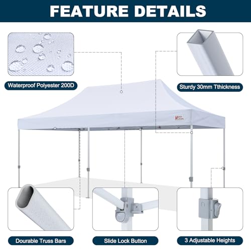 Image of MASTERCANOPY 10x20 Heavy Duty Pop Up Canopy Tent with Roller Bag(White)