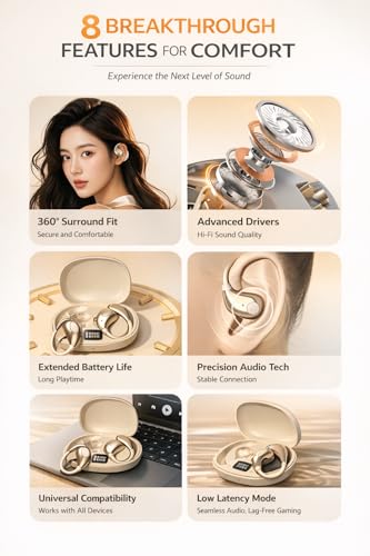 Image of OWS R300 TWS Earbuds, Gaming Earbuds with Open Wearable Stereo, 50 Hours Playtime, Bluetooth 5.4 + ENC Clarity, 13mm HD BASS Drivers, IPX6 Sweat-Proof,Built-in Mic