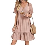 HOCEDO Women's Dresses 2024, Flowing Midi Dresses, Women's Casual Dresses, Women's Short Sleeve Flowing Holiday Dresses (Pink,X-Large)