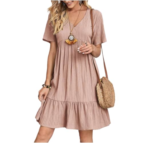 HOCEDO Women's Dresses 2024, Flowing Midi Dresses, Women's Casual Dresses, Women's Short Sleeve Flowing Holiday Dresses (Pink,X-Large)