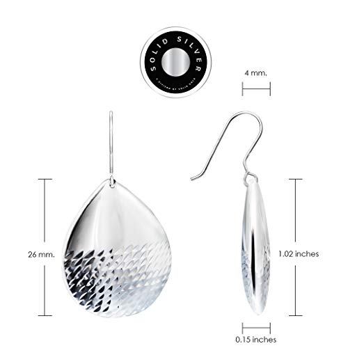 Solidsilver - Sterling Silver Teardrop Diamond-Cut Bottom Design Dangle Hook Earrings #TOP4