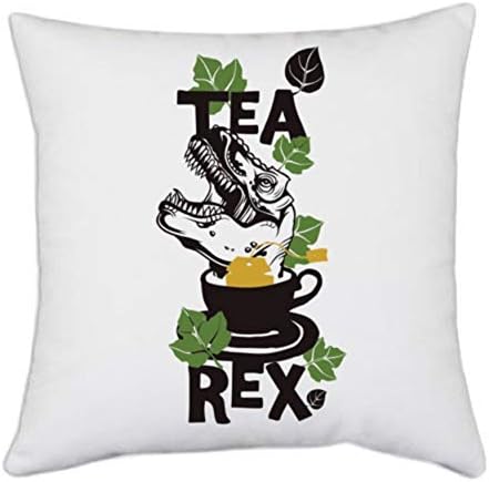 UDNAG White Polyester 'Tea Rex' Pillow Cover [16 Inch X 16 Inch]