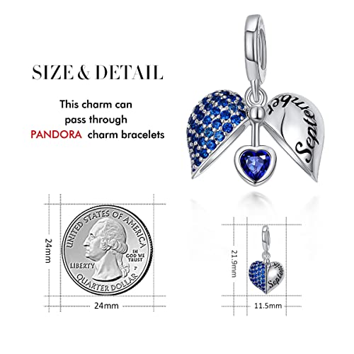 FOREVER QUEEN Birthstone Charms Wings of Angel 925 Sterling Silver Love You Heart Charm Dangle Bead for Charm Bracelet Necklace, Happy Birthday Jewelry Bead for Women2