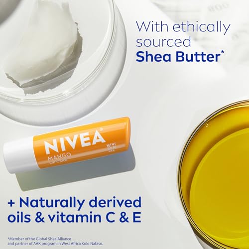 NIVEA Mango Lip Care, pacote vegano com manteiga de karité, óleos nutritivos e vitamina C e E, 3 em