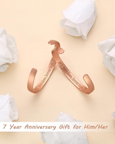 MagEnergy 7 Year Anniversary Copper Gifts for Him Her Couples, Copper Bracelet for Men Women (2Pcs), 7th Wedding Anniversary Copper Jewelry Gift for Wife Husband, Engraved Adjustable Cuff for Loved One2