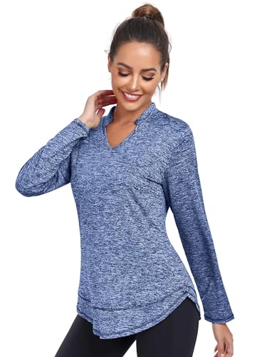 Absttith Women's Long Sleeve Workout Shirts Running Yoga Tops Athletic V Neck Sport Tee Side Split3