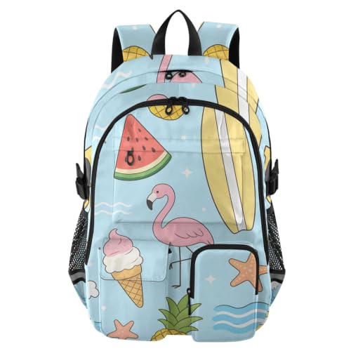 Mochila para adolescentes y niños con estampado resistente de flamencos y palmeras