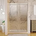44-48" W x 72" H Semi-Frameless Sliding Shower Door, Bathroom Glass Shower Door with 1/4'' (6mm) Clear SGCC Tempered Glass, Shower Doors can be Installed Left and Right (Brushed Nickel)