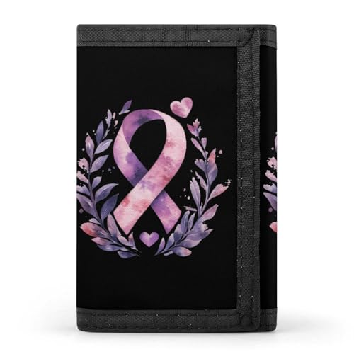 Cancer Awareness with Flowers Trifold Wallets for Men Women Ultra Thin Card Holder Purse with Zip Coin Pocket
