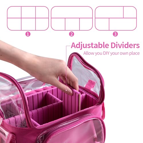 BS-MALL Makeup Bag, Transparent PVC Clear Travel Makeup Brush Holder, Tool Organizer Case with Shoulder Strap (Hotpink)2