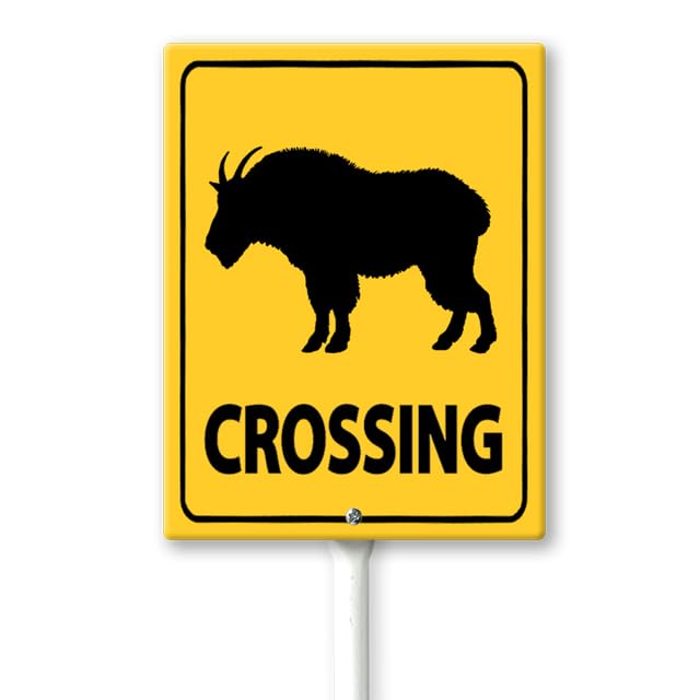 Geroclonup Mountain Goat Crossing Sign with Metal Stake -8x12inch Lawn Sign Sturdy Aluminum Sign for Outdoor Use Waterproof Sign Outdoor Decor for Lawn Yard Garden