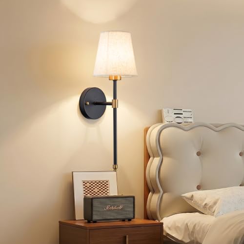 Image of Battery Operated Wall Sconce Set Of Two with Remote Control (Black-Gold)