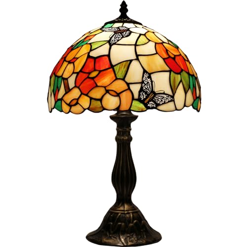 Image of WERFACTORY Tiffany Table Lamp Bedside Pink Stained Glass Lamp 18 Inch Tall