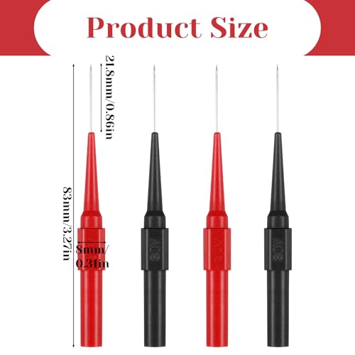 4Pcs 0.7mm Test Probe Pins, Multimeter Probes Non-Destructive Insulation Wire Piercing Needle, Stainless Steel Back Probe Pins, Super Tip Multimeter Probes for Banana Socket Plug, Car Tester Probes