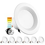 Luxrite 4 Inch LED Recessed Can Lights, 10W=60W, CCT Color Selectable 2700K | 3000K | 3500K | 4000K | 5000K, Dimmable Retrofit Downlights, 750 Lumens, Energy Star, Wet Rated, ETL Listed (6 Pack)