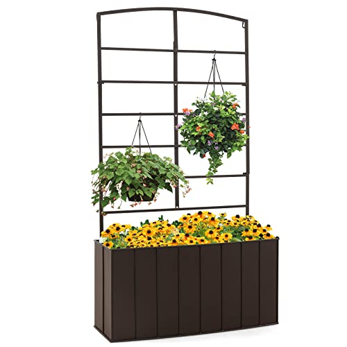 Giantex Raised Garden Bed With Trellis, 44” Elevated Garden Planter Box, Indoor Outdoor Free Standing Plant Raised Bed, Vertical Container Bed With Lattice For Plants Flowers Climbing Or Pot Hanging #TOP10