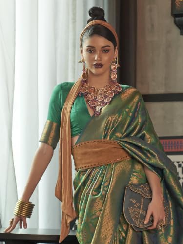 Image of SWORNOF Women's kanjivaram banarasi silk saree for Patola festival Wedding silk with rich pallu Design sarees for women with blouse piece
