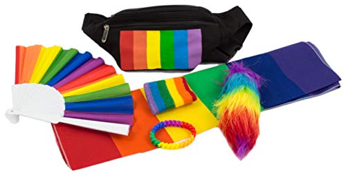 LGBT Gay Pride Rainbow Fanny Pack Bandana Foxtail Bracelet Parade Accessories Kit
