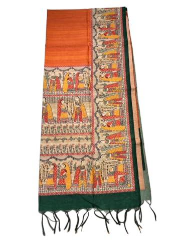 Image of Sanavi's Saree Kuthir Pure Handloom Tussar Ghicha Madhubani Printed Silk Saree with Blouse Piece inside
