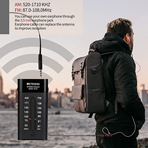 Retekess Tr107 Pocket Radio Am Fm, Portable Radio With Headphones, Aaa Battery Operated, Fm Stereo And Bass Boost, Ideal For Walking, Jogging(Black) #TOP4