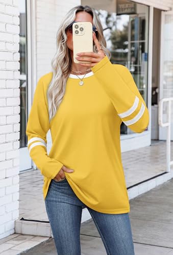 Image of Sampeel Long Sleeve Shirts for Women Color Block Casual Tops Fall Outfits 2026 Basic Tees Trendy Spring Clothes