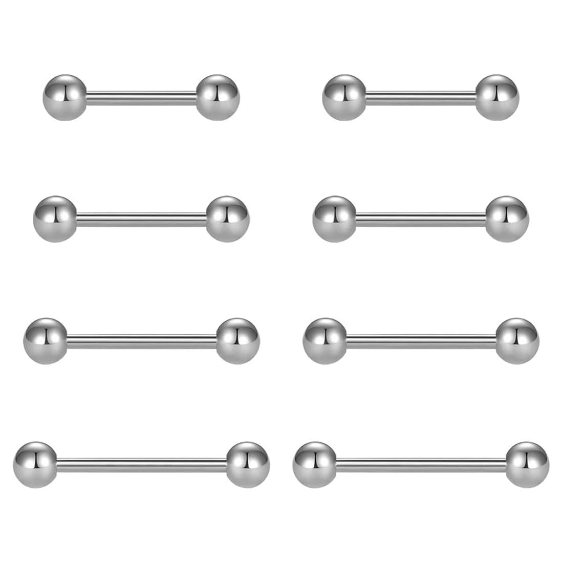 BZKSER8pcs Piercing Lengua - Anillos Acero Inoxidable Recto Barbells Piercing Joyas 12mm 14mm 16mm 18mm