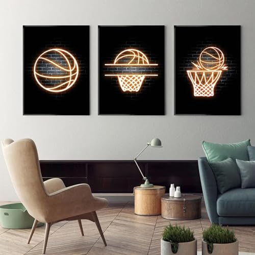 Poster basket néon pour style déco de salle de sport ou chambre de garçon moderne