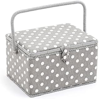 HobbyGift MRL 8 Sewing Box: Large, Cotton Blend, Grey Linen Dot, 23.5 x 31 x 20cm