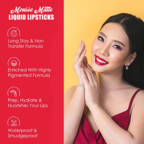 Image of Adbeni Value Pack, Mousse Matte Liquid Lipstick With Eyeliner & Mascara, 5.5ml Each | Long Lasting, Water & Smudge Proof, Light Weight, 14 Hour Long Stay, Pack Of 3 (Chilling Lips 126)