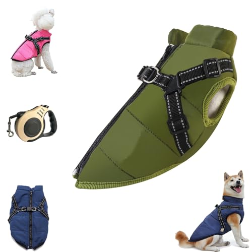 FurryKing 犬用ジャケット 防水 防風 犬用スノージャケット ジッパー付き 小型犬 中型犬 大型犬用 冬用コート(Green,XL)