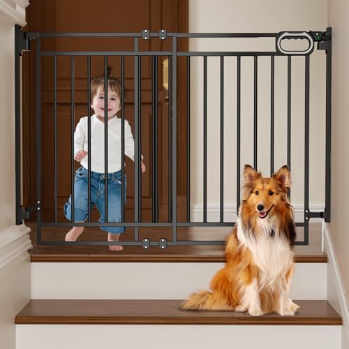 Grownsy No Bottom Bar Baby Gate for Stairs, Adjustable Width 29.8” to 43.5” for Child and Pet, Dog Gate with Auto-Close & Walk Through,...