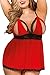 B/H Prospettiva Lingerie Clubwear,Intimo Donna Taglie Forti, Set Sottoveste Pigiama in Pizzo con Coppe Divise in Pizzo Babydoll-Red_XXXL,Donne Un Intimo Aperto Cinturino