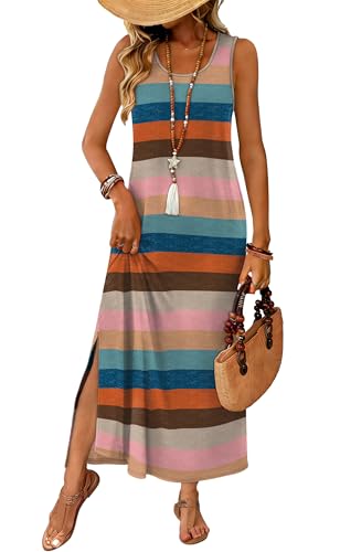 Image of WIHOLL Maxi Dress Summer Dresses 2026 Beach Vacation Clothes Sleeveless Sundresses with Pockets Boho S-3XL