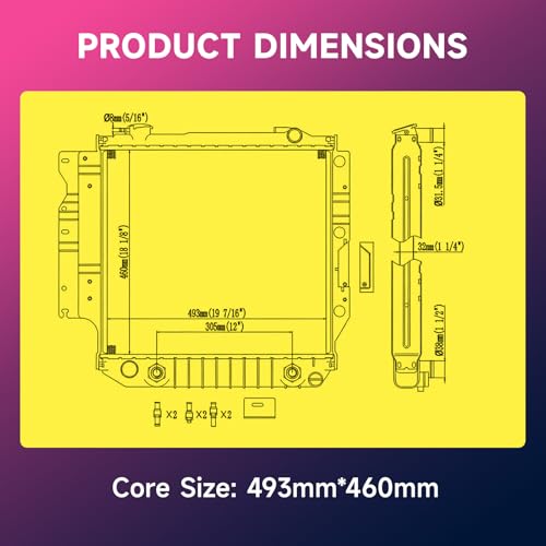 Image of Engine Coolant Radiator with Transmission Oil Cooler Compatible with Jeep | for Jeep Wrangler 87-95 /97-06, TJ 97-06, 2.4L 2.5L 4.0L 4.2L, Automatic Transmission, Replace# 52028041, 52028112