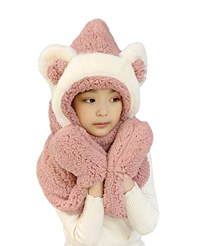 TONWHAR Womens Cute Winter Thick Warm Long Hooded Scarf with Mittens