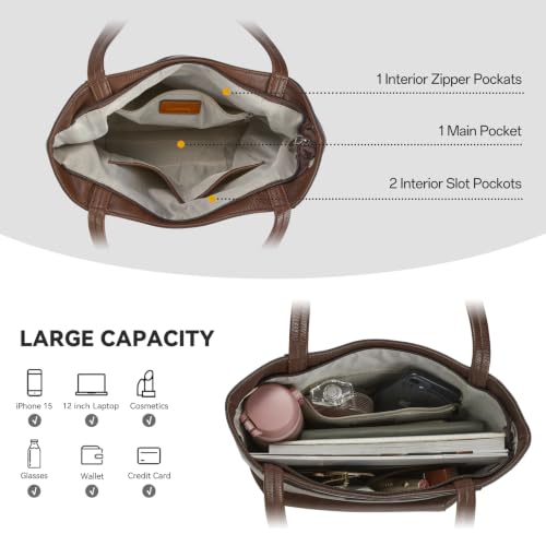 Image of Tote Bag for Women,Large Capacity Straw&Vegan Leather Tote Purses for Women,Shoulder Bags For Daily Travel Work Beach